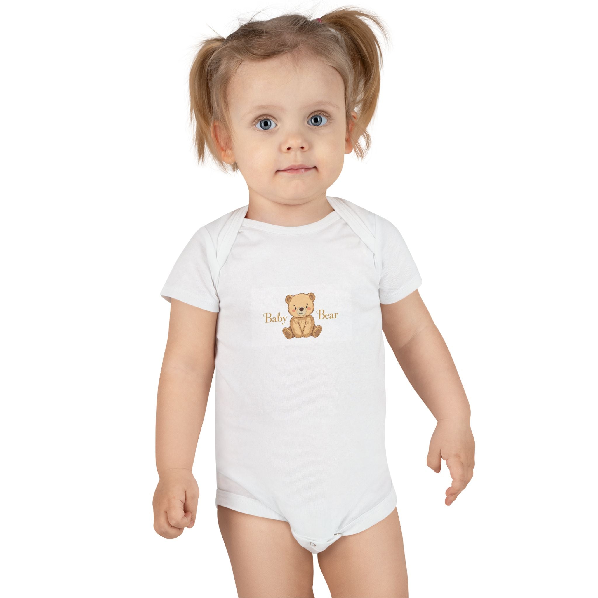 Cute Teddy Bear Baby Short Sleeve Onesie® | 'Baby Bear' Text