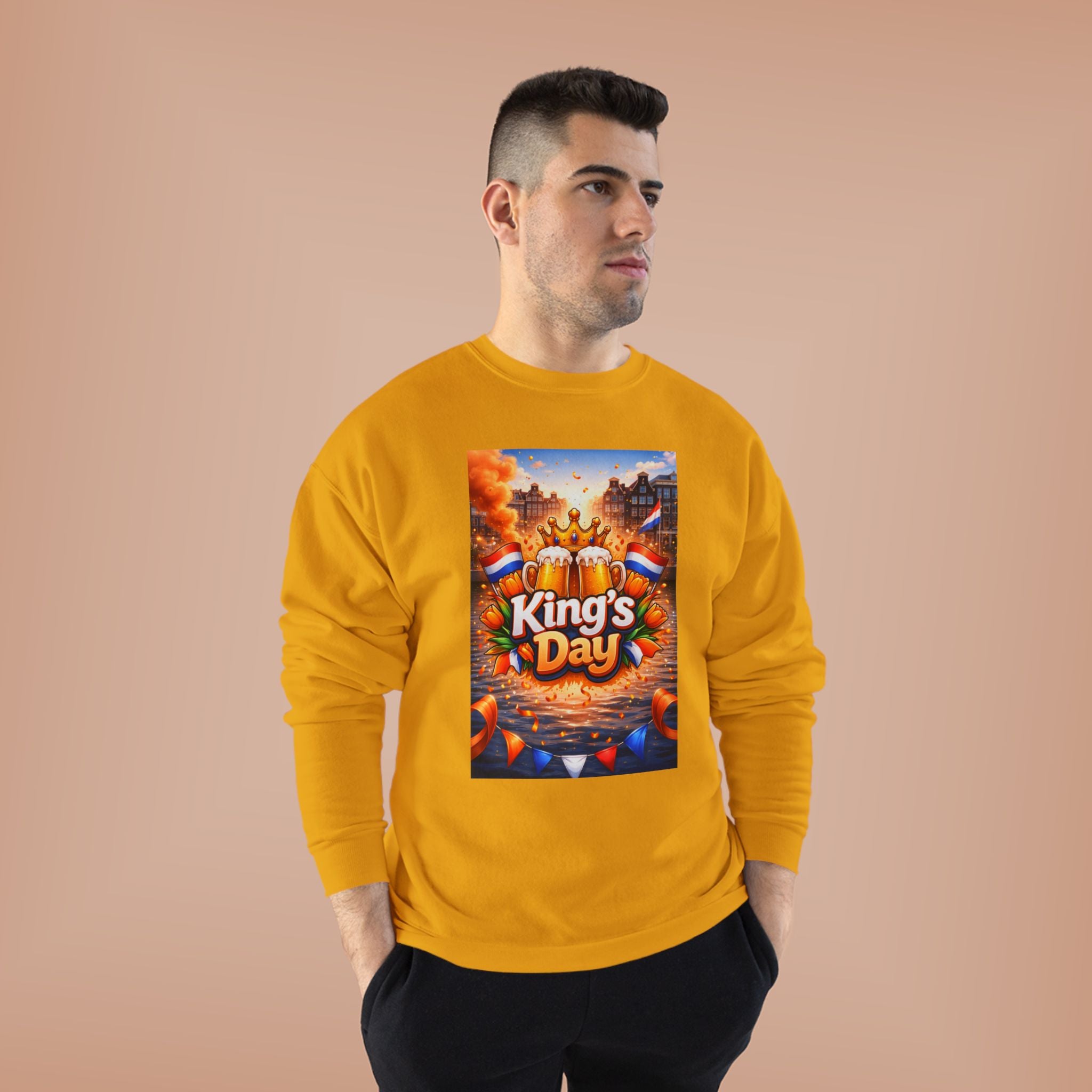 King's Day Crewneck Sweatshirt — Festive Orange Dutch Celebration Design