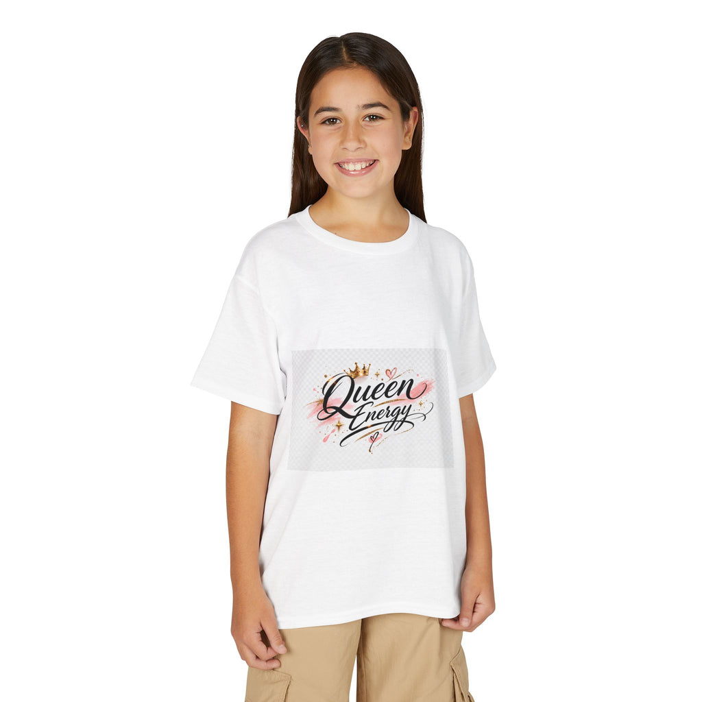 Youth T-Shirt - "Queen Energy" Graphic Tee for Girls, Crown Calligraphy Design