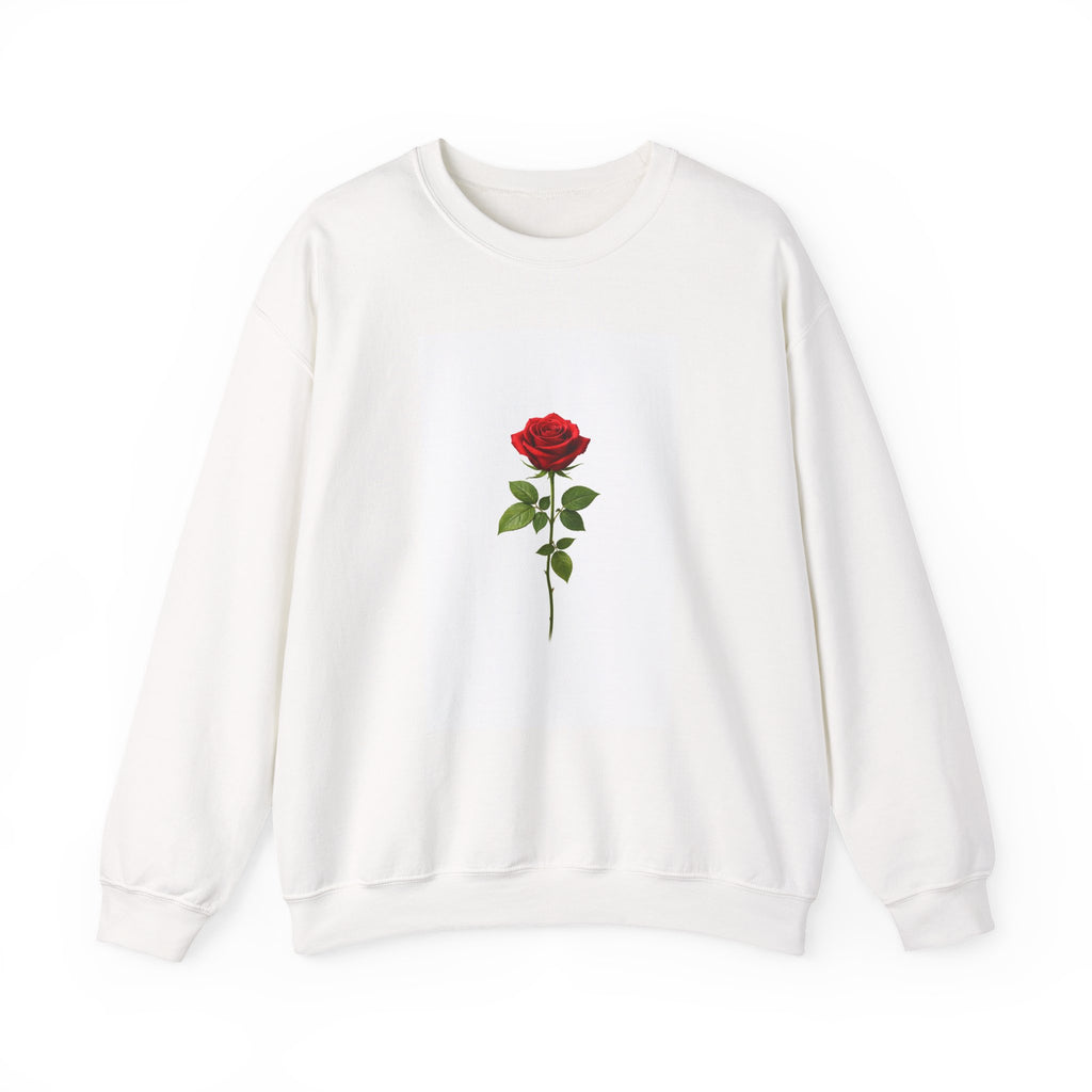 Rose Single-Stem Crewneck Sweatshirt — Minimal Floral Graphic