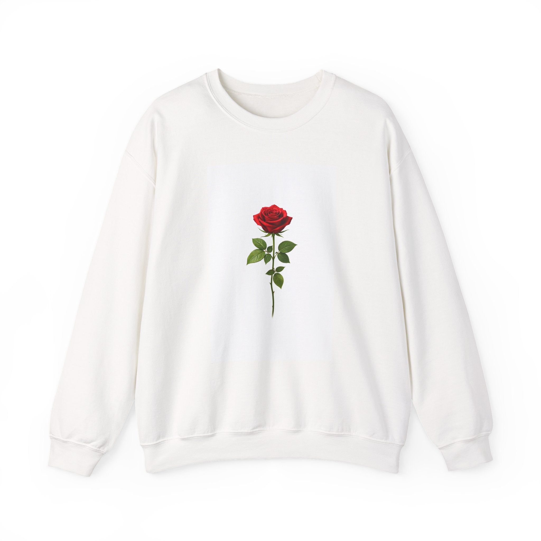 Rose Single-Stem Crewneck Sweatshirt — Minimal Floral Graphic