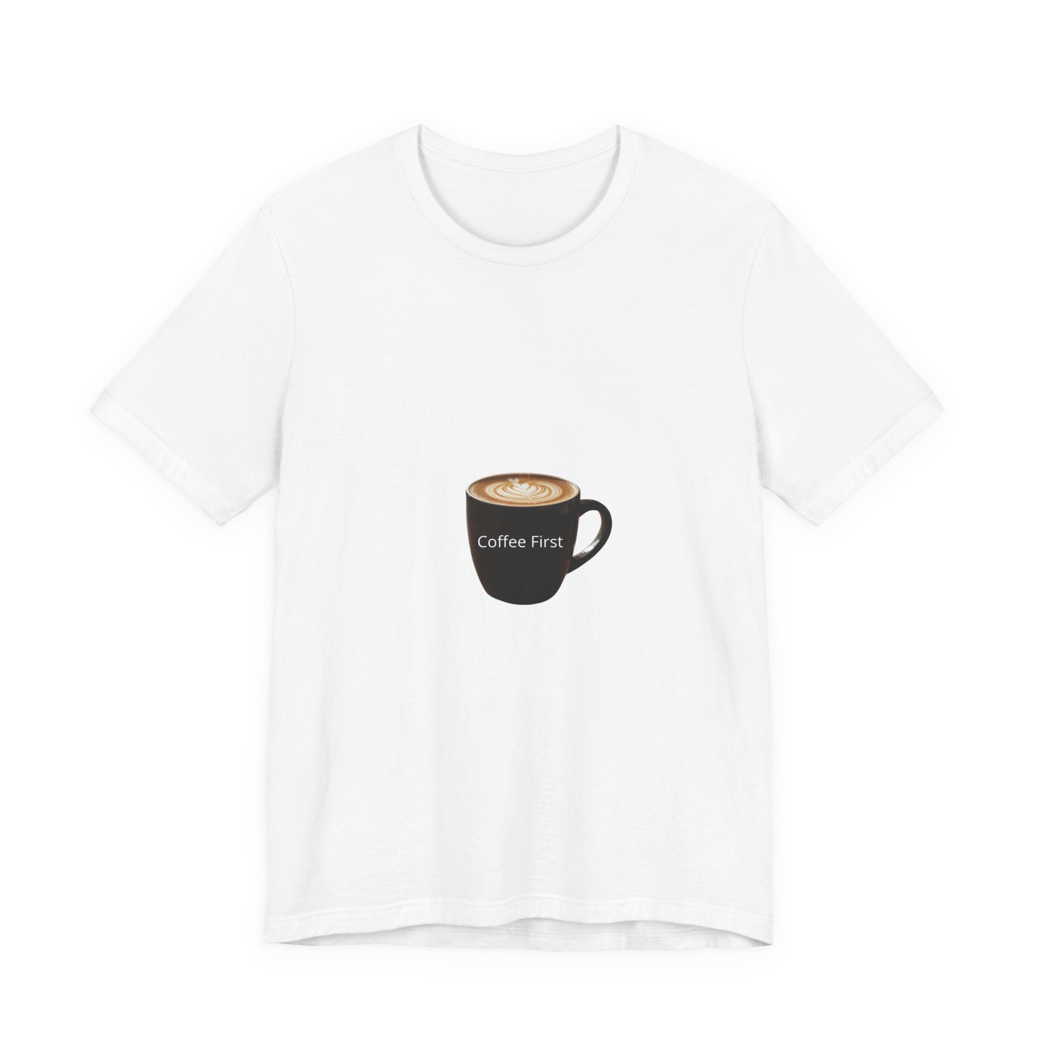 Coffee First T‑Shirt — Latte Art Mug Graphic Tee
