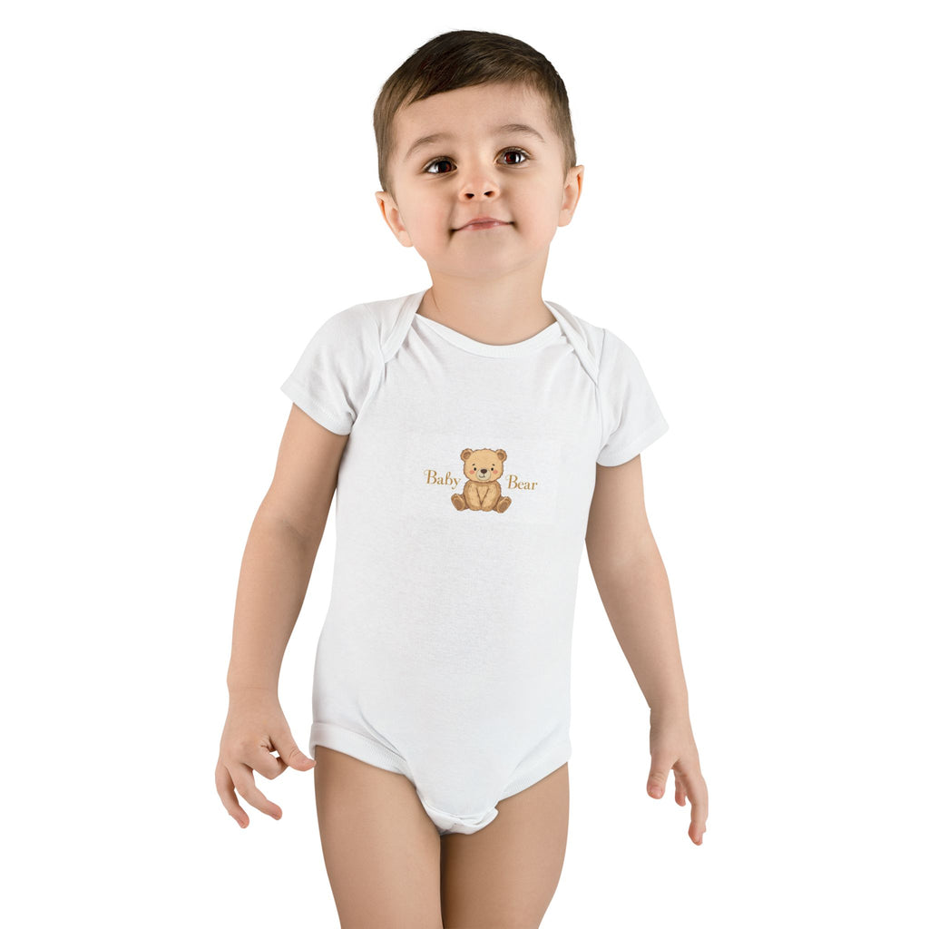 Cute Teddy Bear Baby Short Sleeve Onesie® | 'Baby Bear' Text
