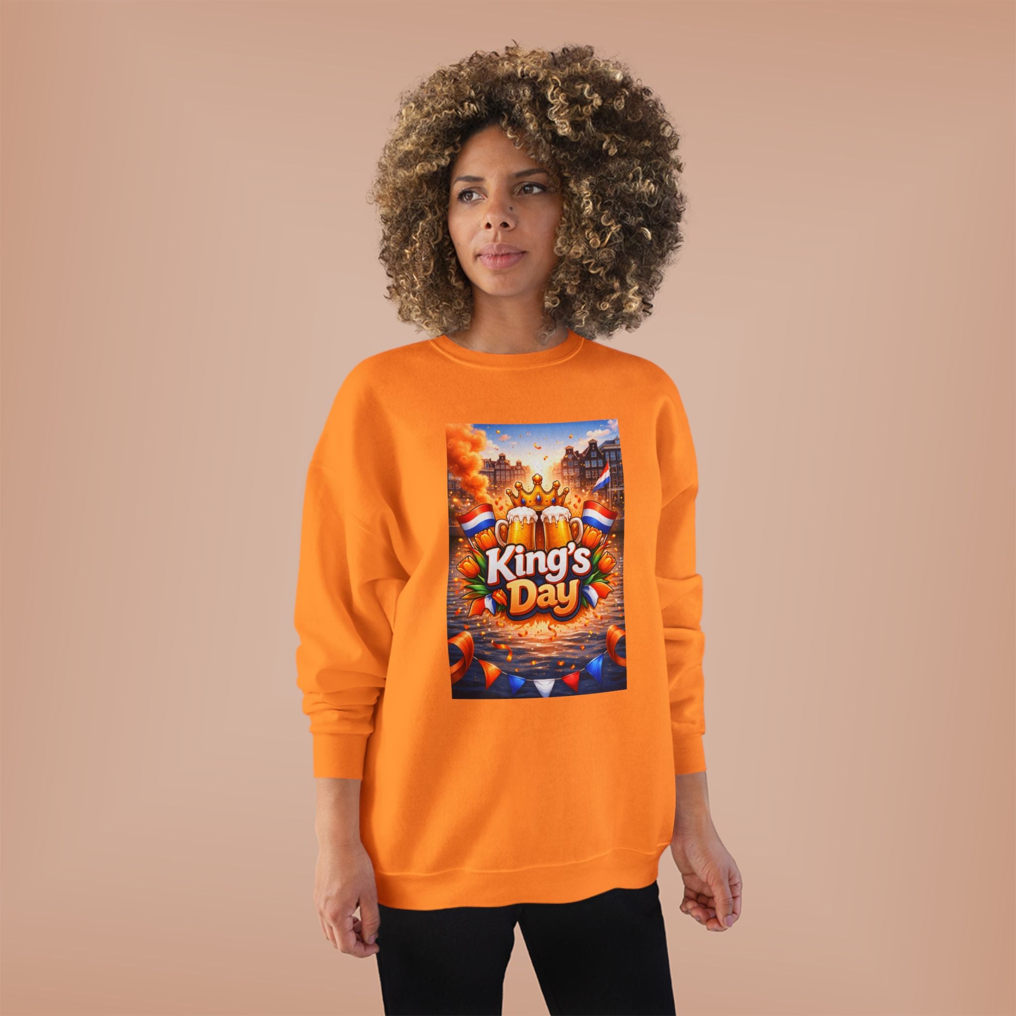 King's Day Crewneck Sweatshirt — Festive Orange Dutch Celebration Design