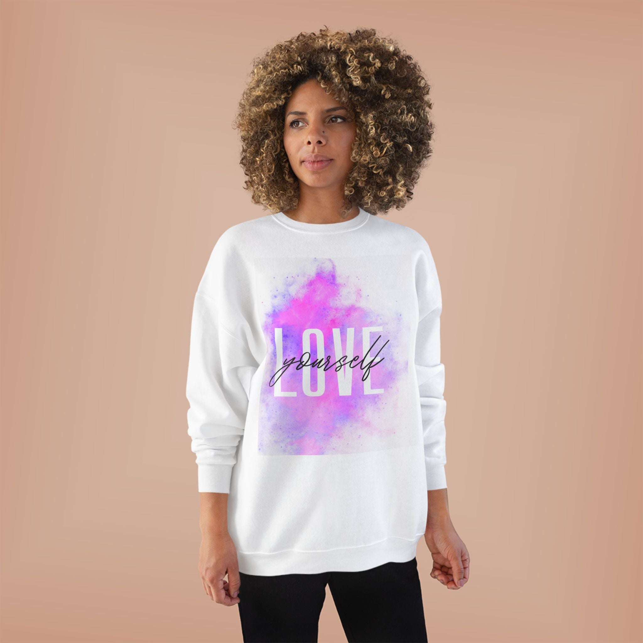 Love Yourself watercolor script sweatshirt | pastel pink purple self care