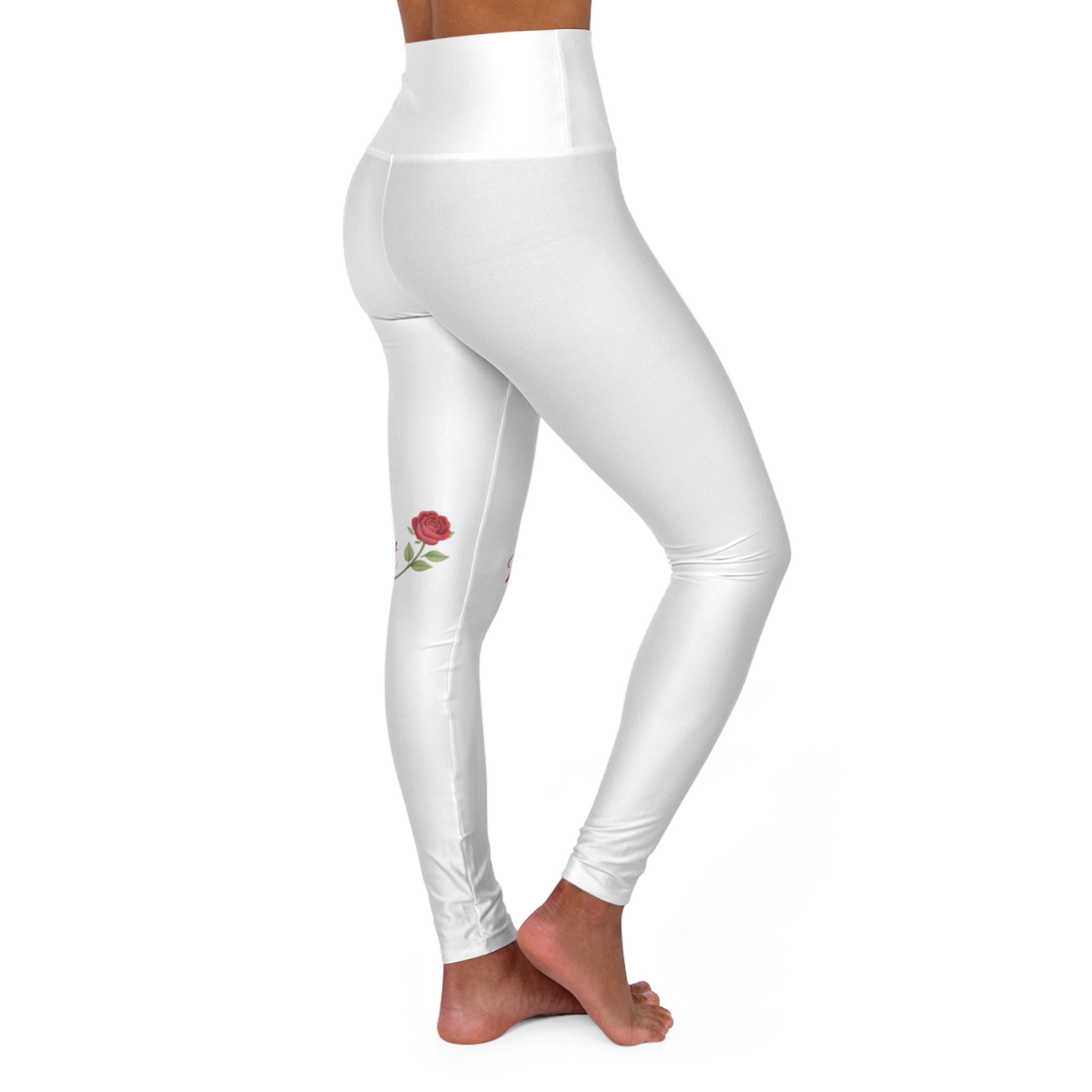 Rose Heart High-Waisted Yoga Leggings — Pink Floral 'Rose' Design
