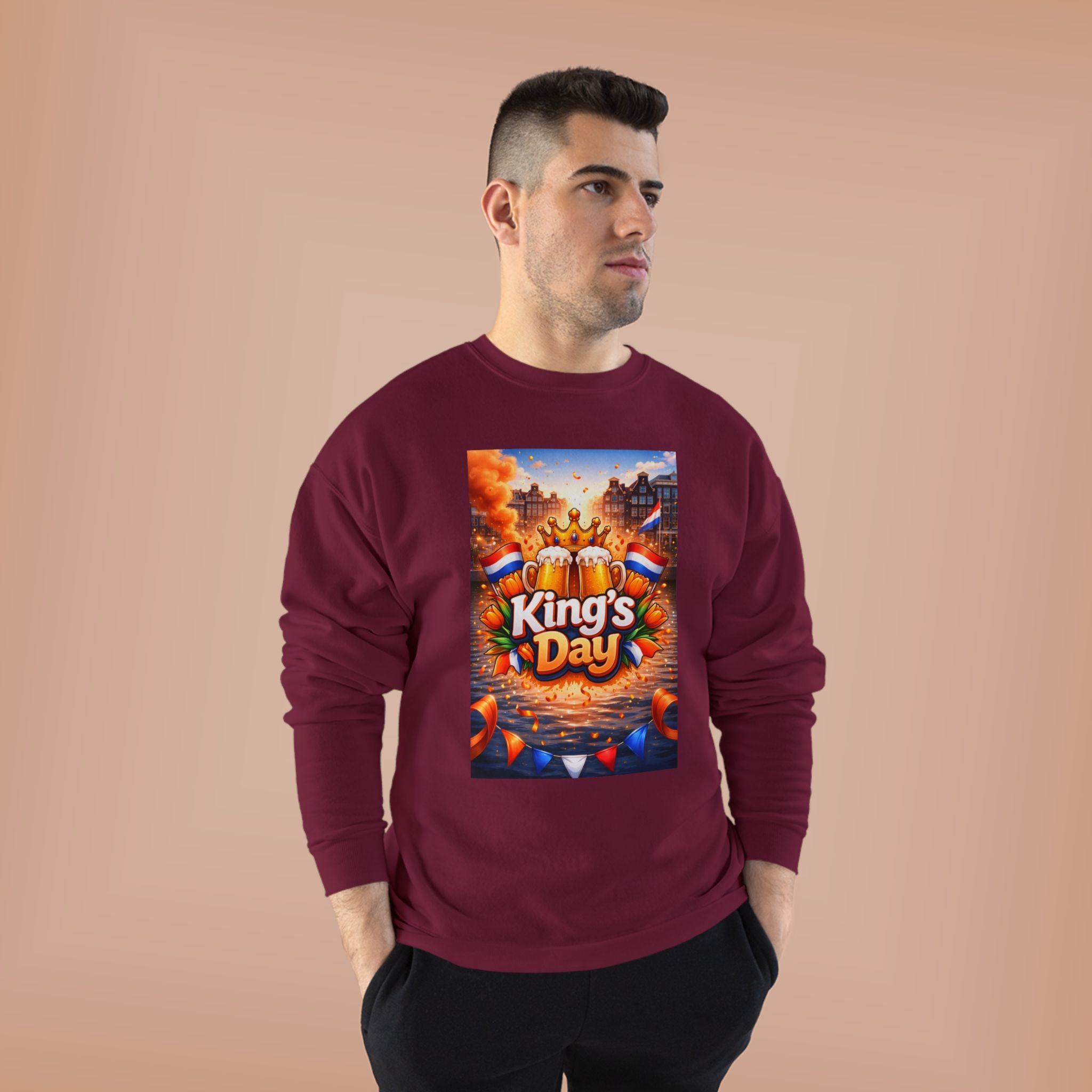 King's Day Crewneck Sweatshirt — Festive Orange Dutch Celebration Design