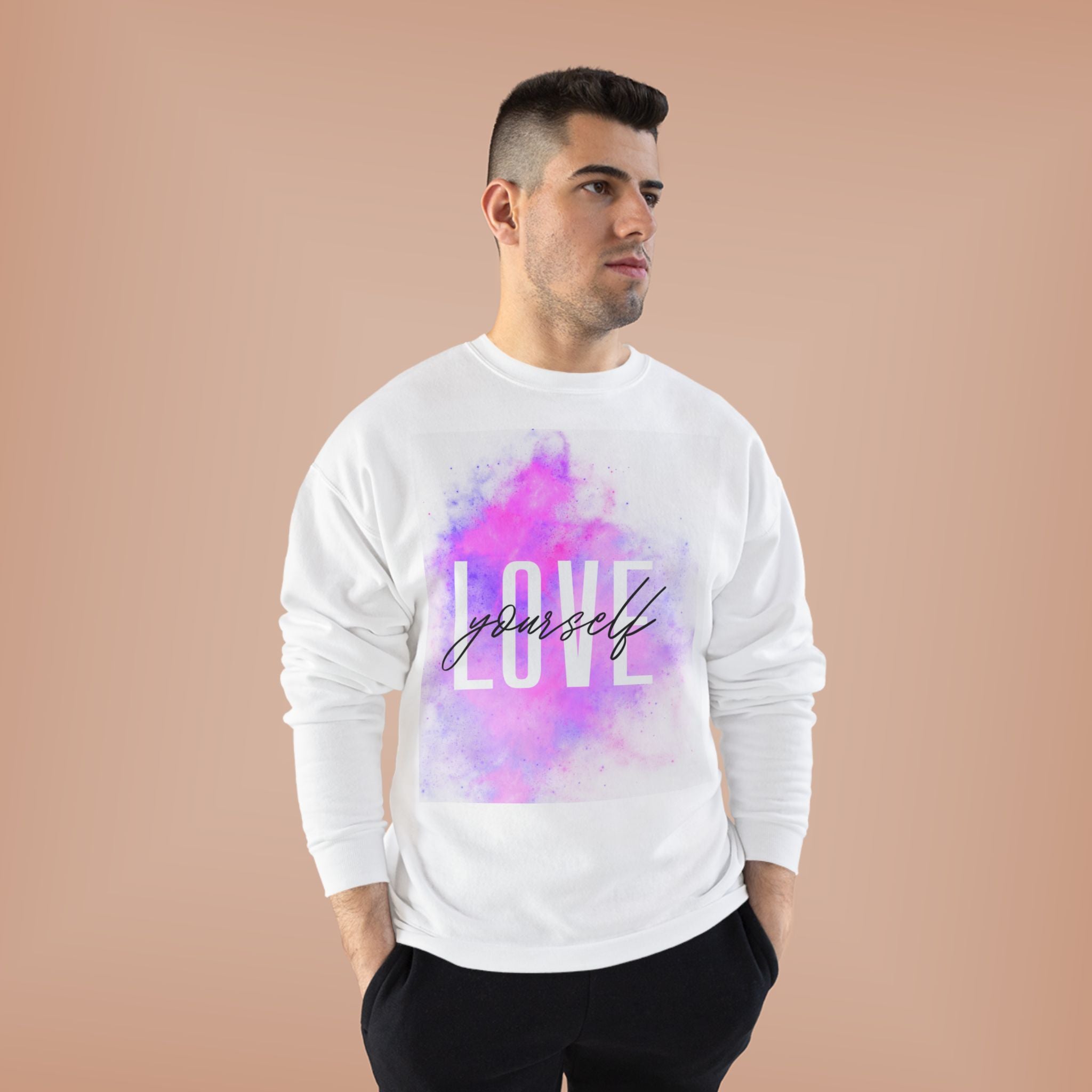 Love Yourself watercolor script sweatshirt | pastel pink purple self care