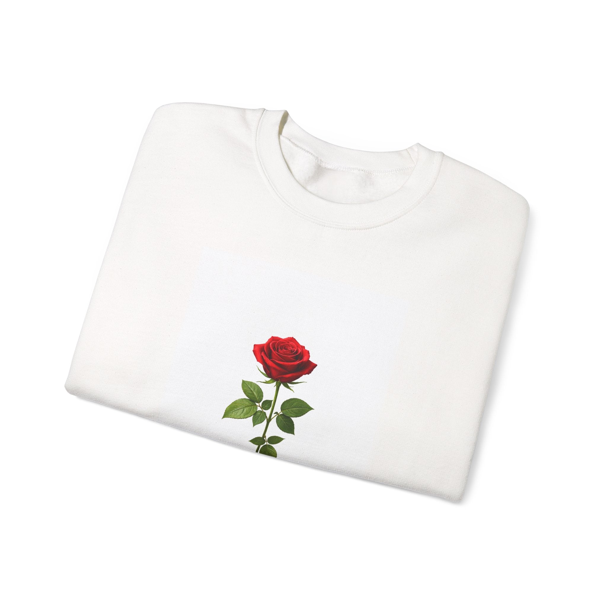 Rose Single-Stem Crewneck Sweatshirt — Minimal Floral Graphic