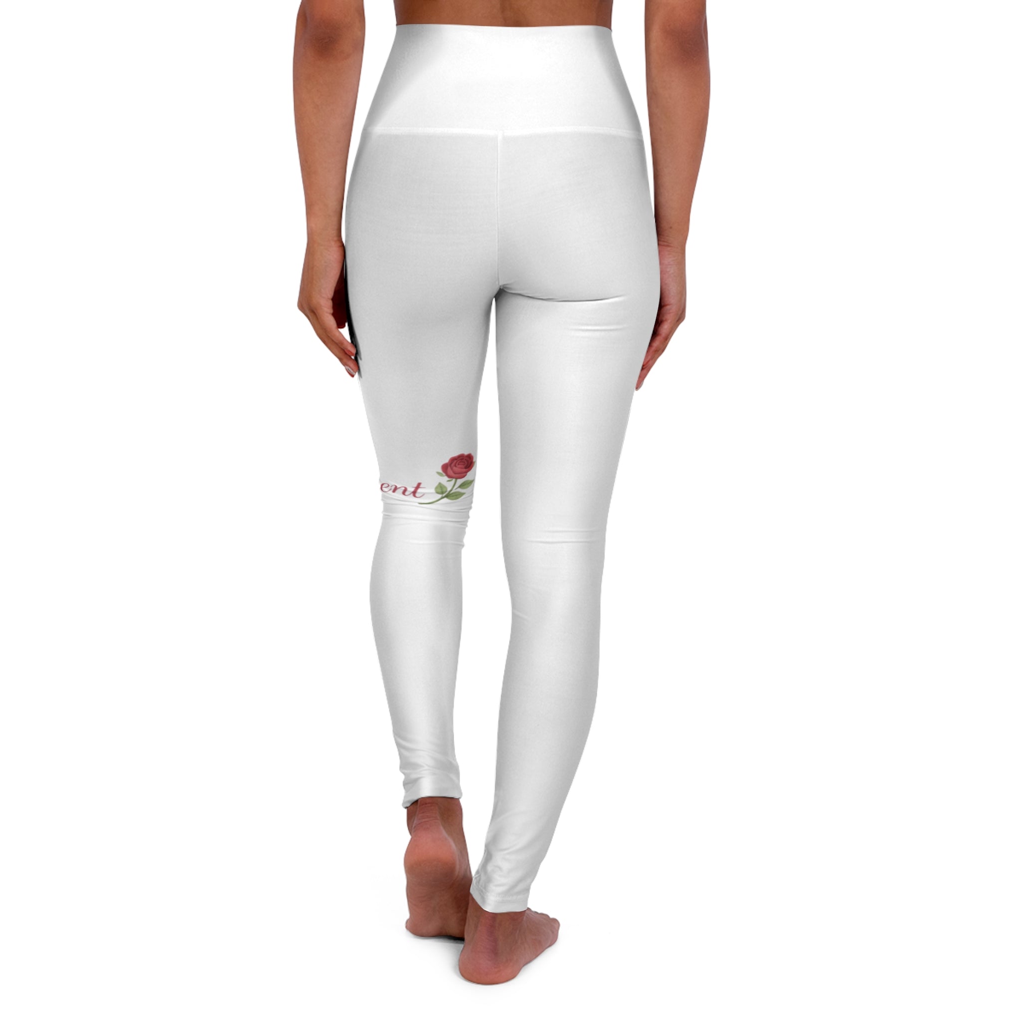 Rose Heart High-Waisted Yoga Leggings — Pink Floral 'Rose' Design