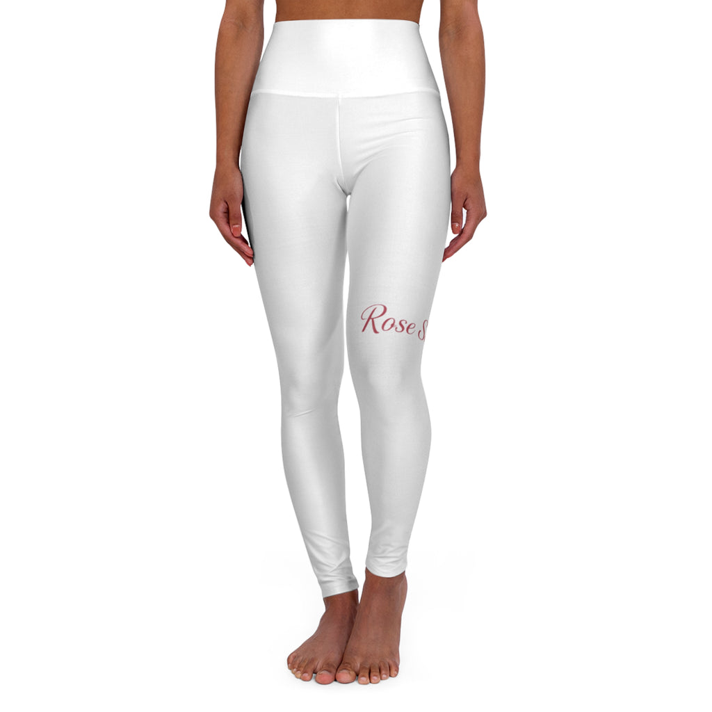 Rose Heart High-Waisted Yoga Leggings — Pink Floral 'Rose' Design