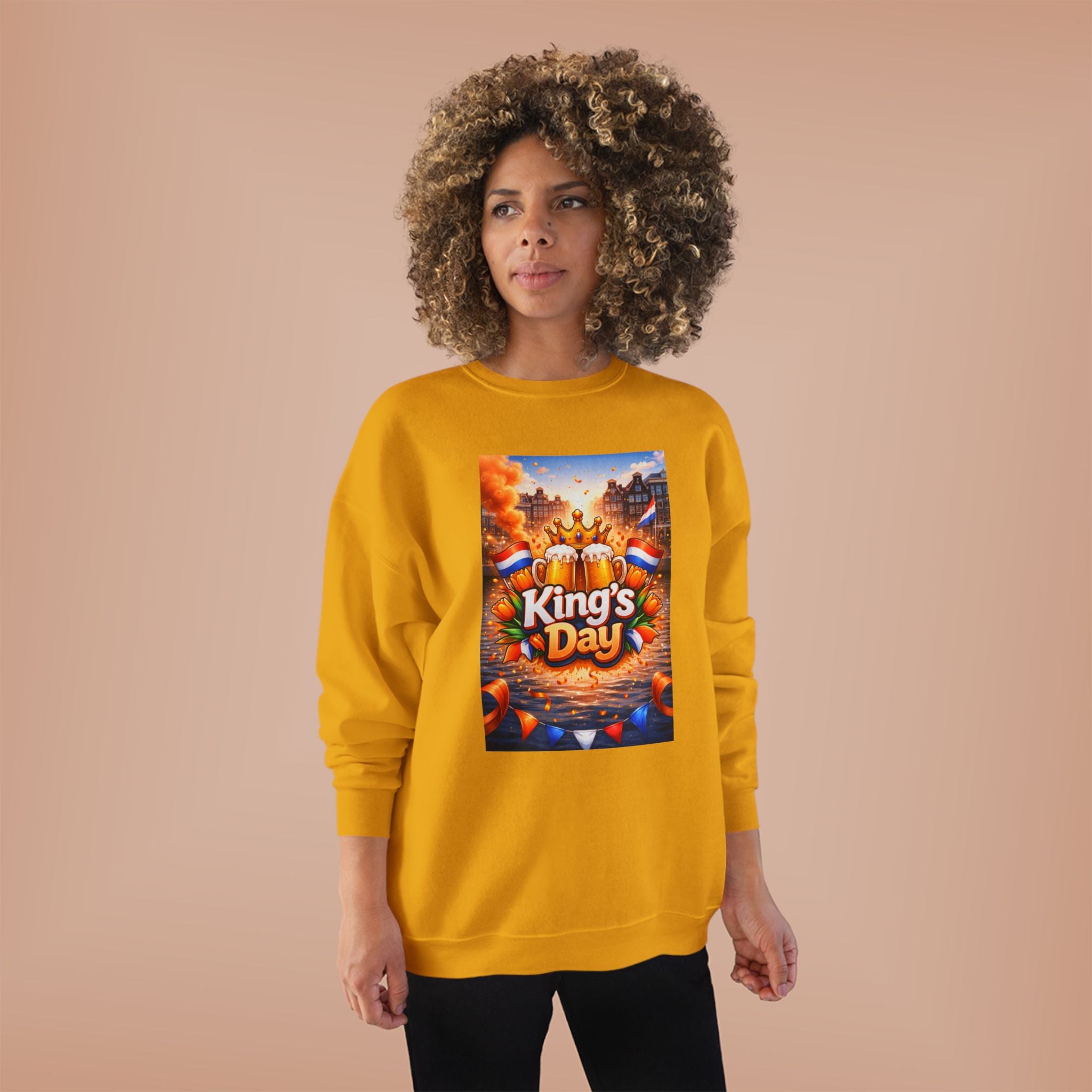 King's Day Crewneck Sweatshirt — Festive Orange Dutch Celebration Design