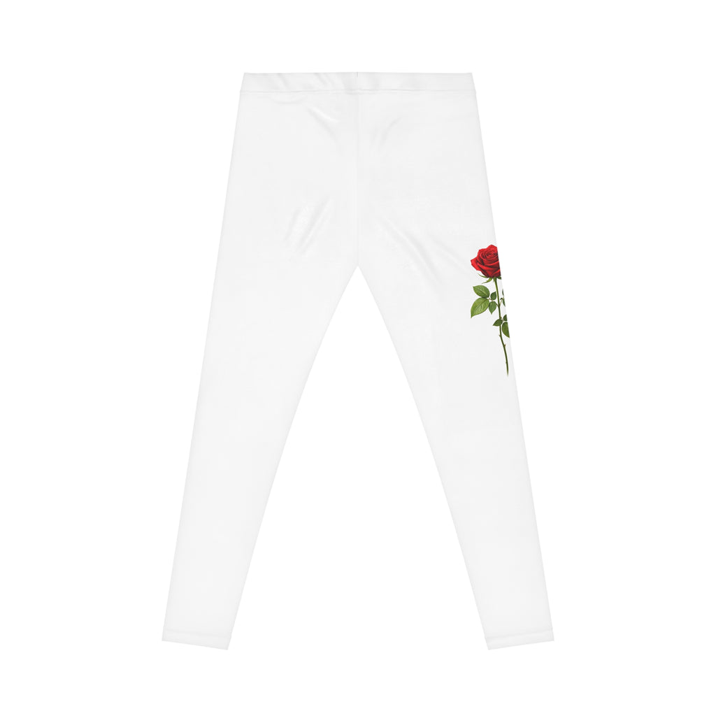 White Rose Side-Print Leggings — Women's Floral Casual Leggings